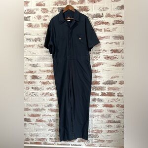 Dickies Coveralls Dark Blue One Piece Snap Buttons Short Sleeve Workwear Sz XLR